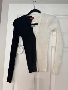 Staud Shoko Two-Tone Colorblock Ribbed Cardigan - Black/White